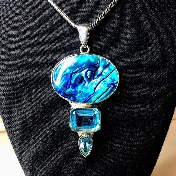 CHARLES ALBERT Abalone and Blue Topaz Fine Sterling Silver Pendant - Picture 9 of 15